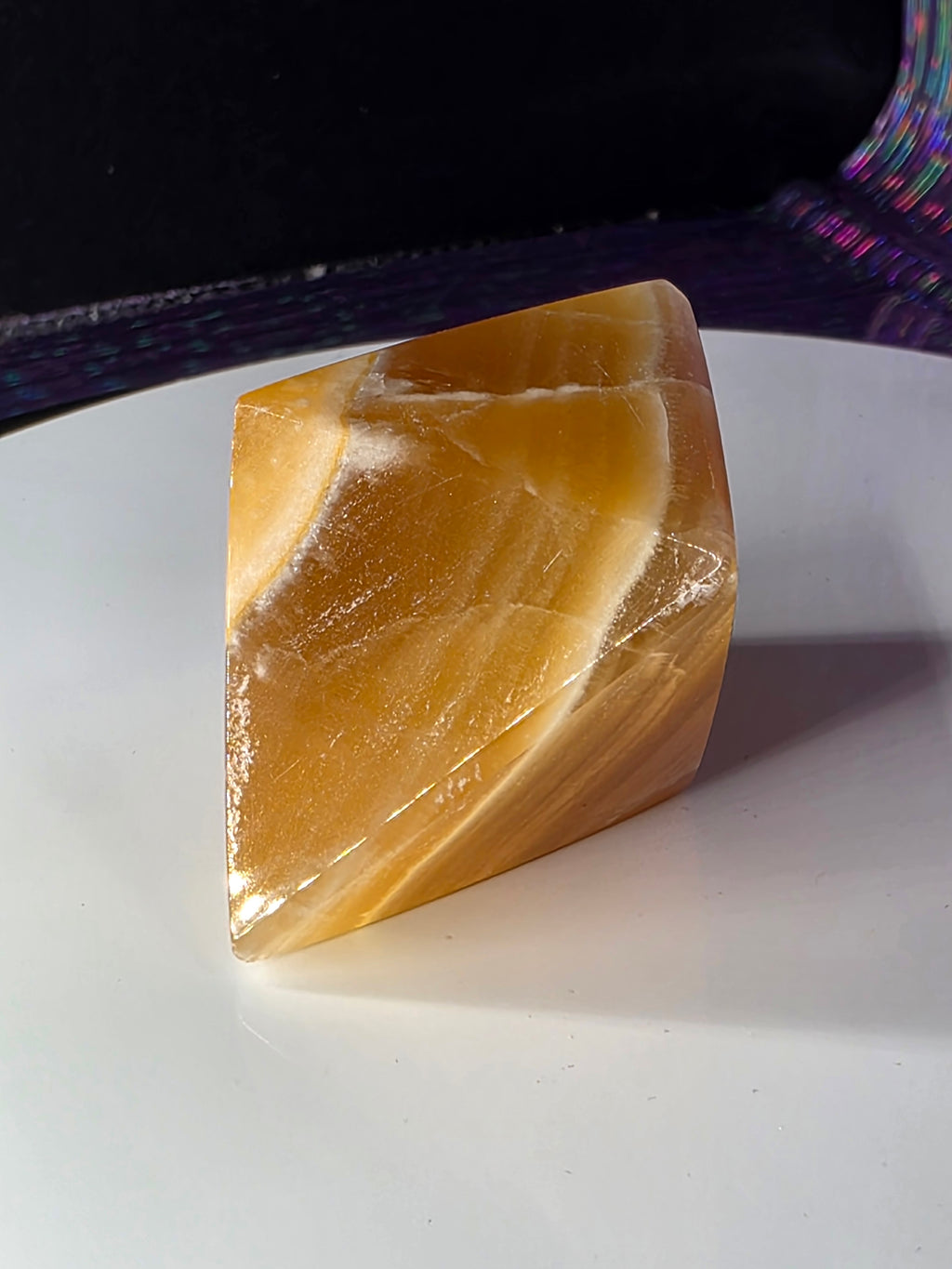 Honey Calcite Geometric Carving