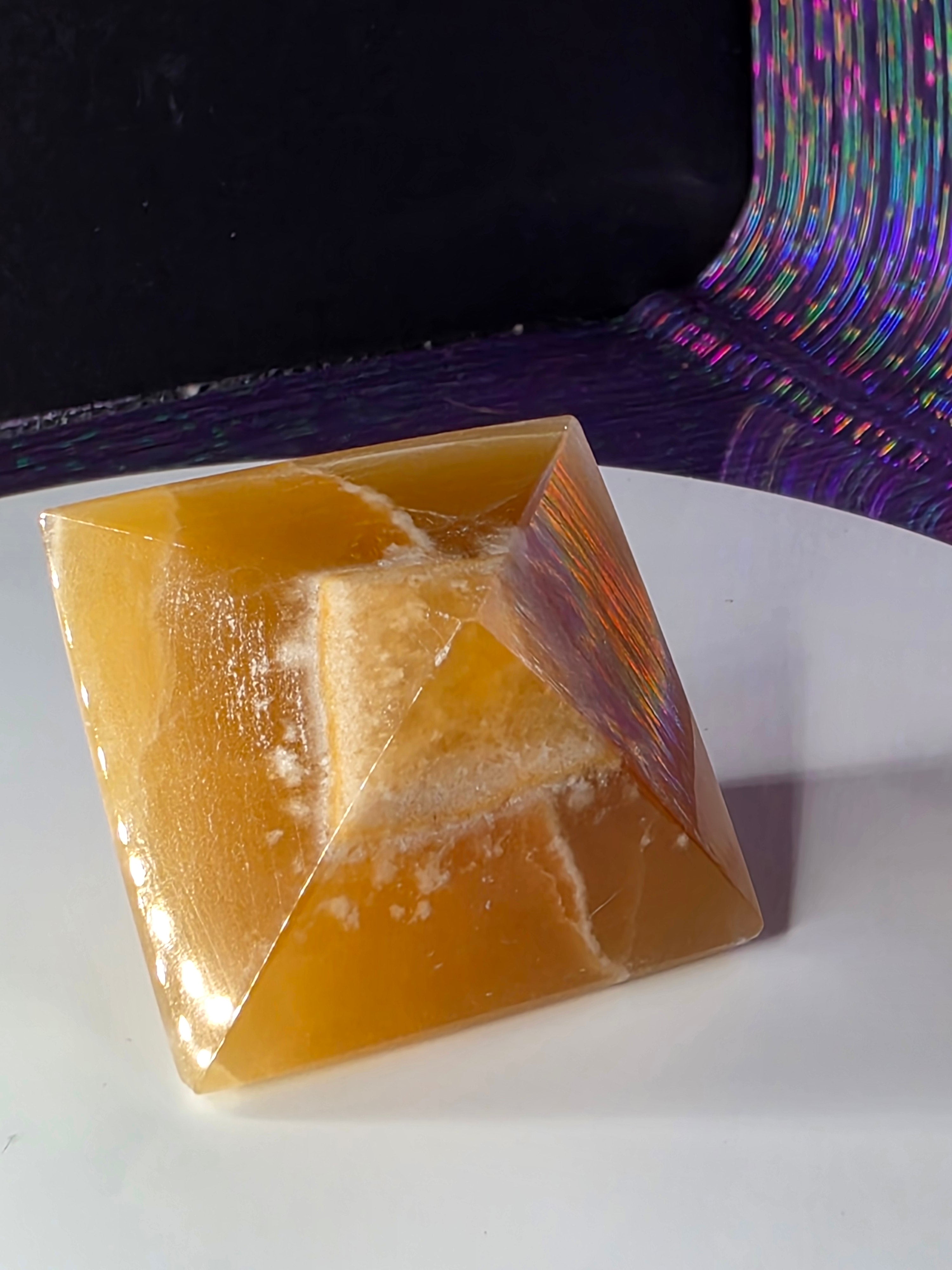 Honey Calcite Geometric Carving