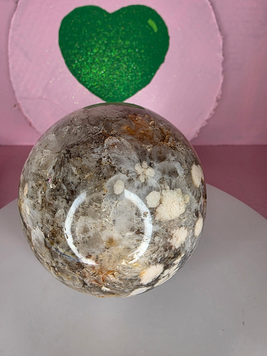 Pink Amethyst and Black Flower Agate Sphere E