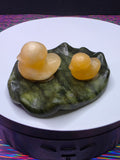 Calcite Ducks on a Nephrite Jade Lily pad