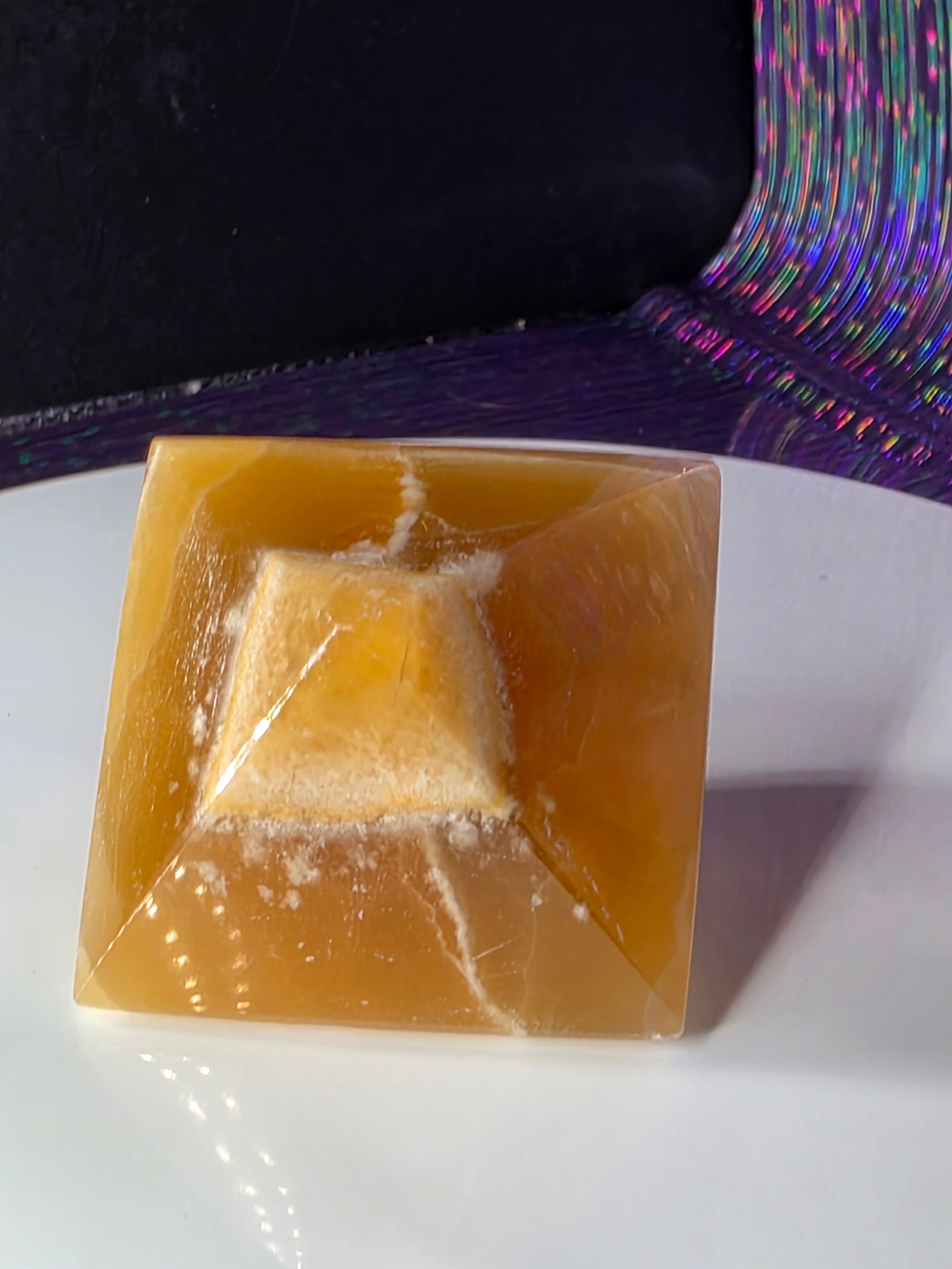 Honey Calcite Geometric Carving