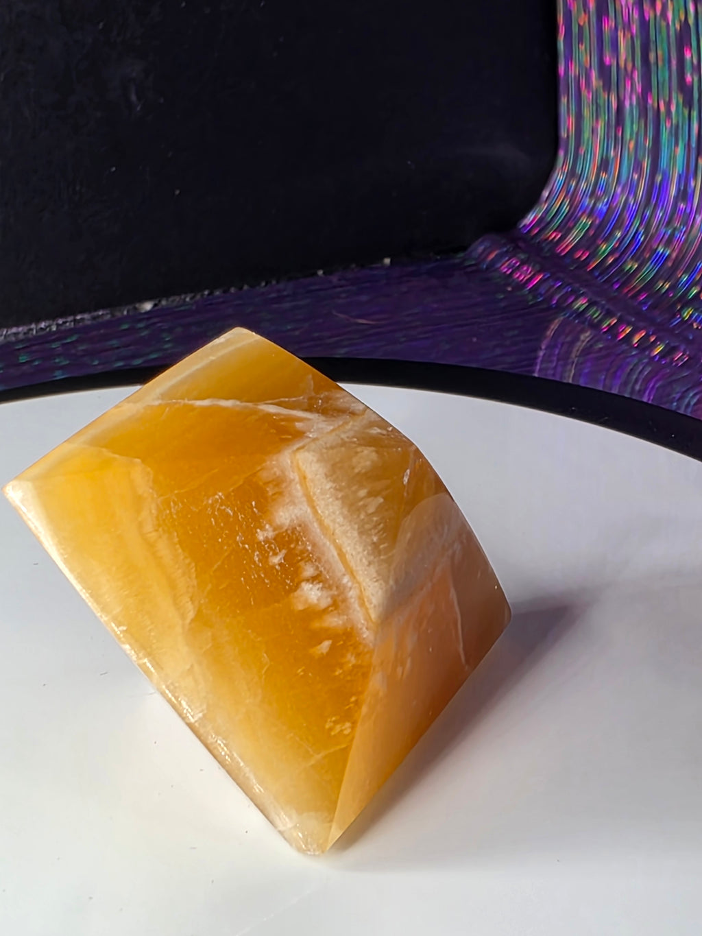 Honey Calcite Geometric Carving