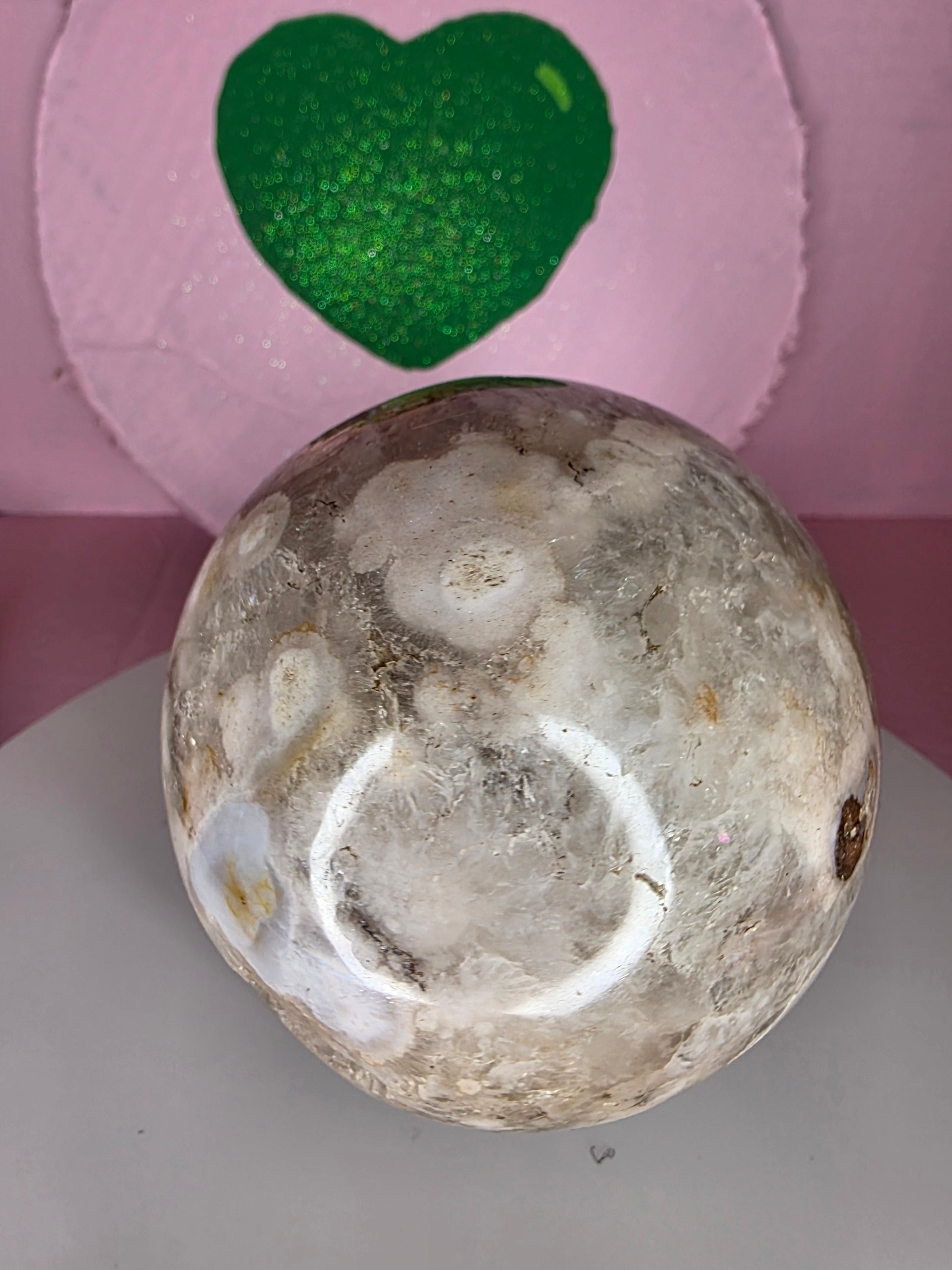Pink Amethyst and Black Flower Agate Sphere E