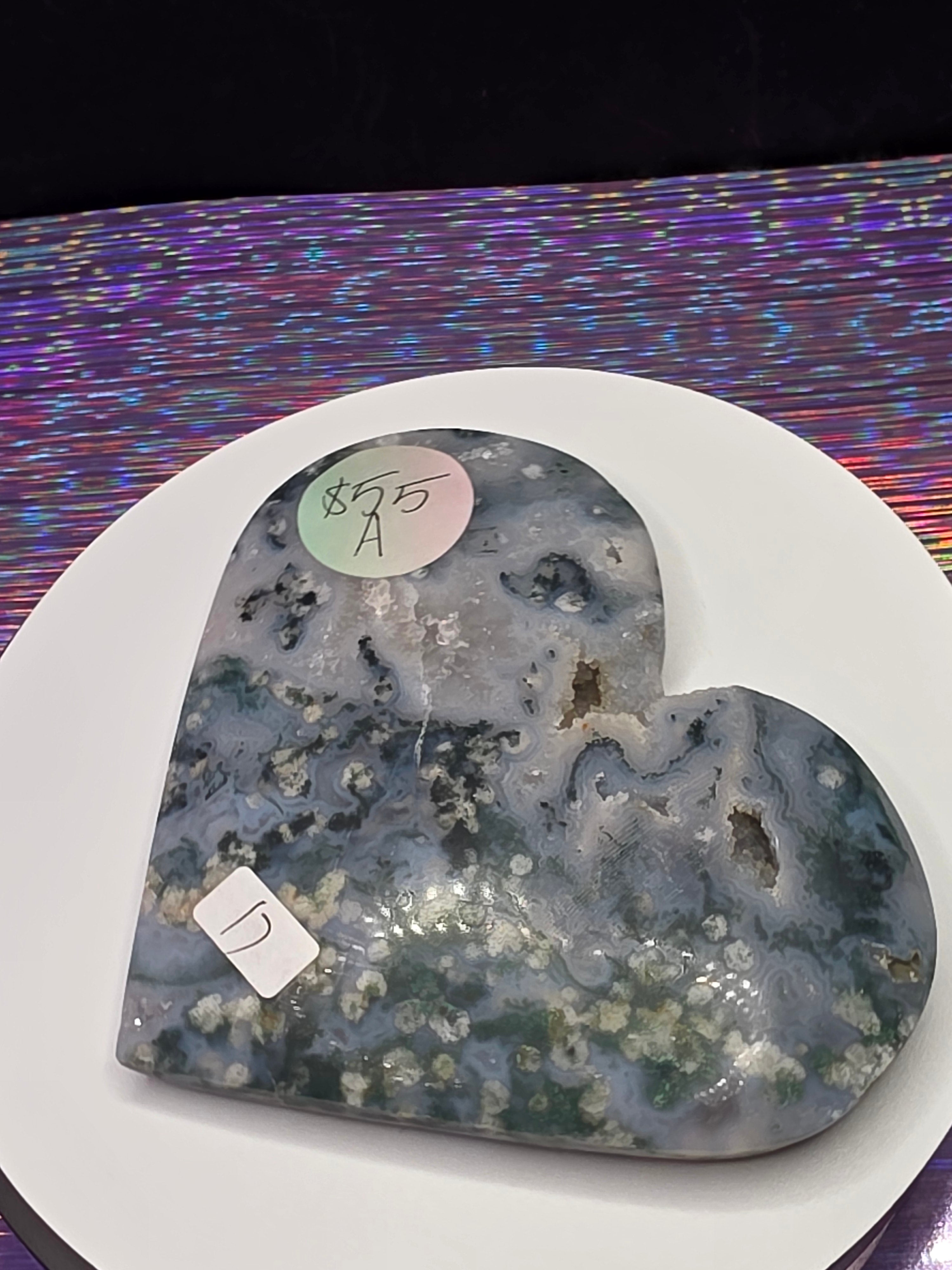 Snowflake Moss Agate Heart A