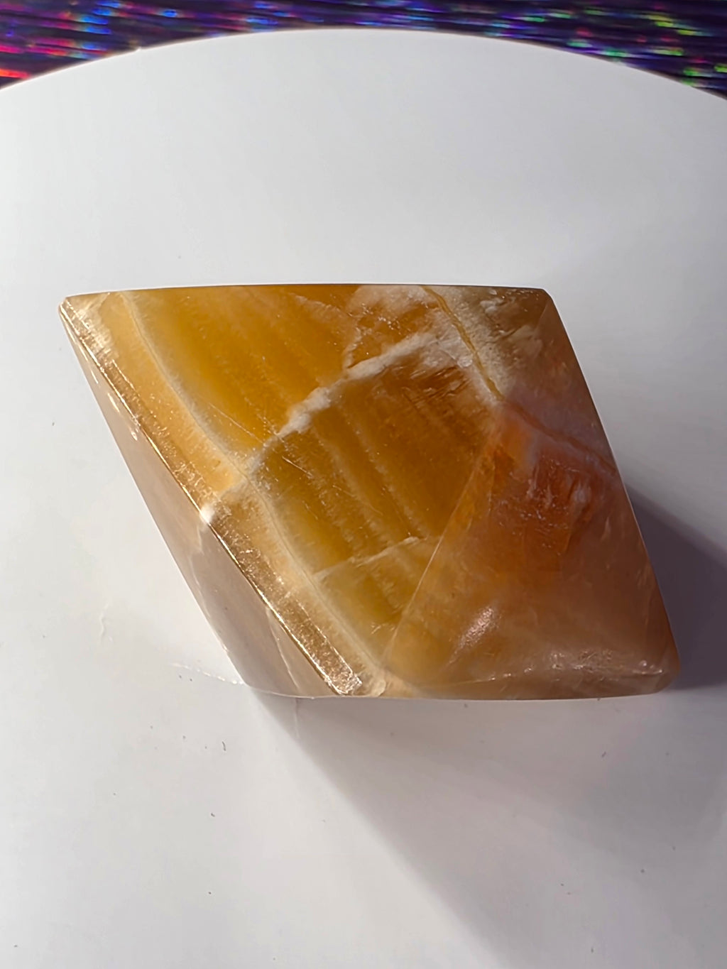 Honey Calcite Geometric Carving