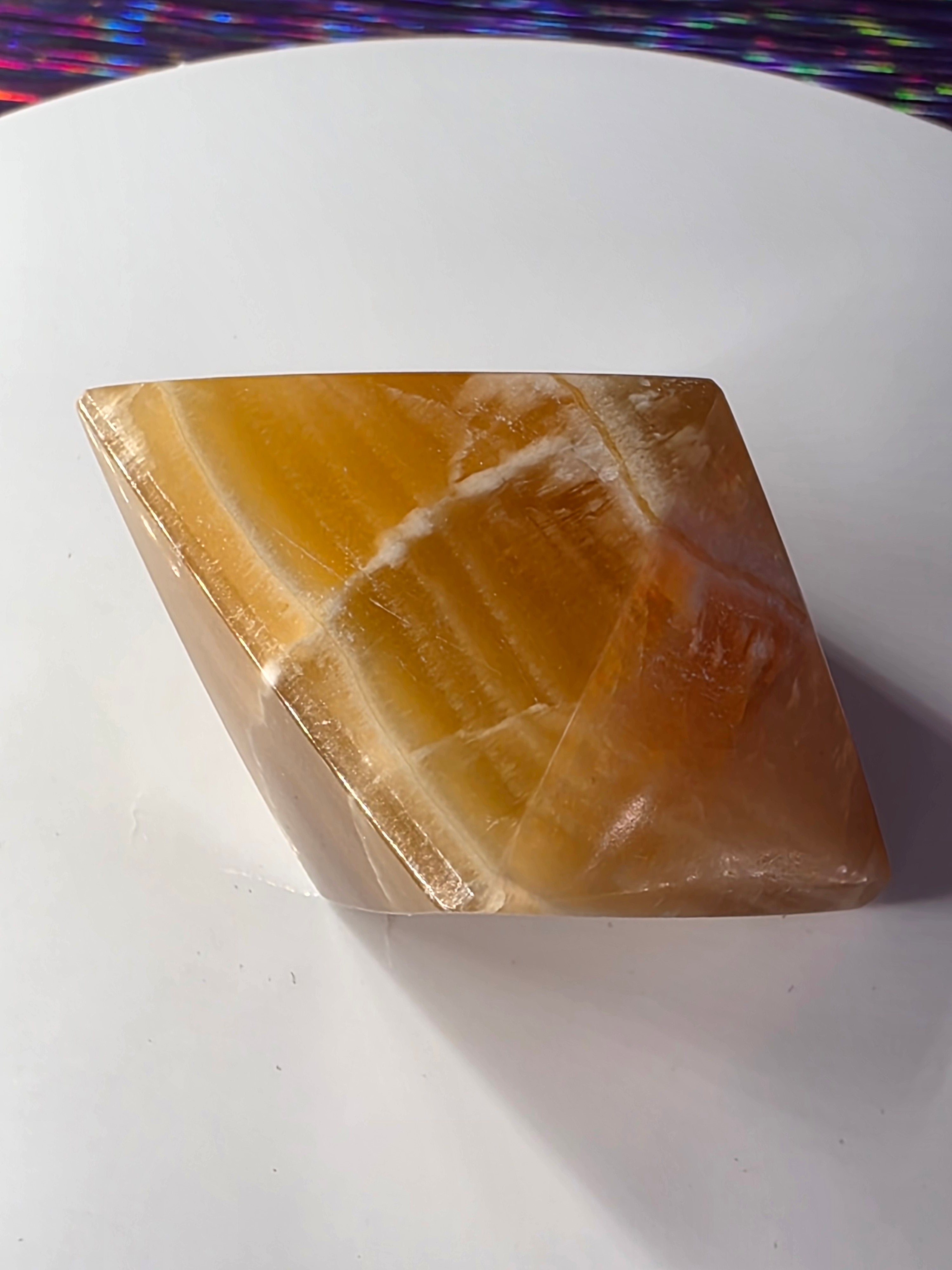 Honey Calcite Geometric Carving