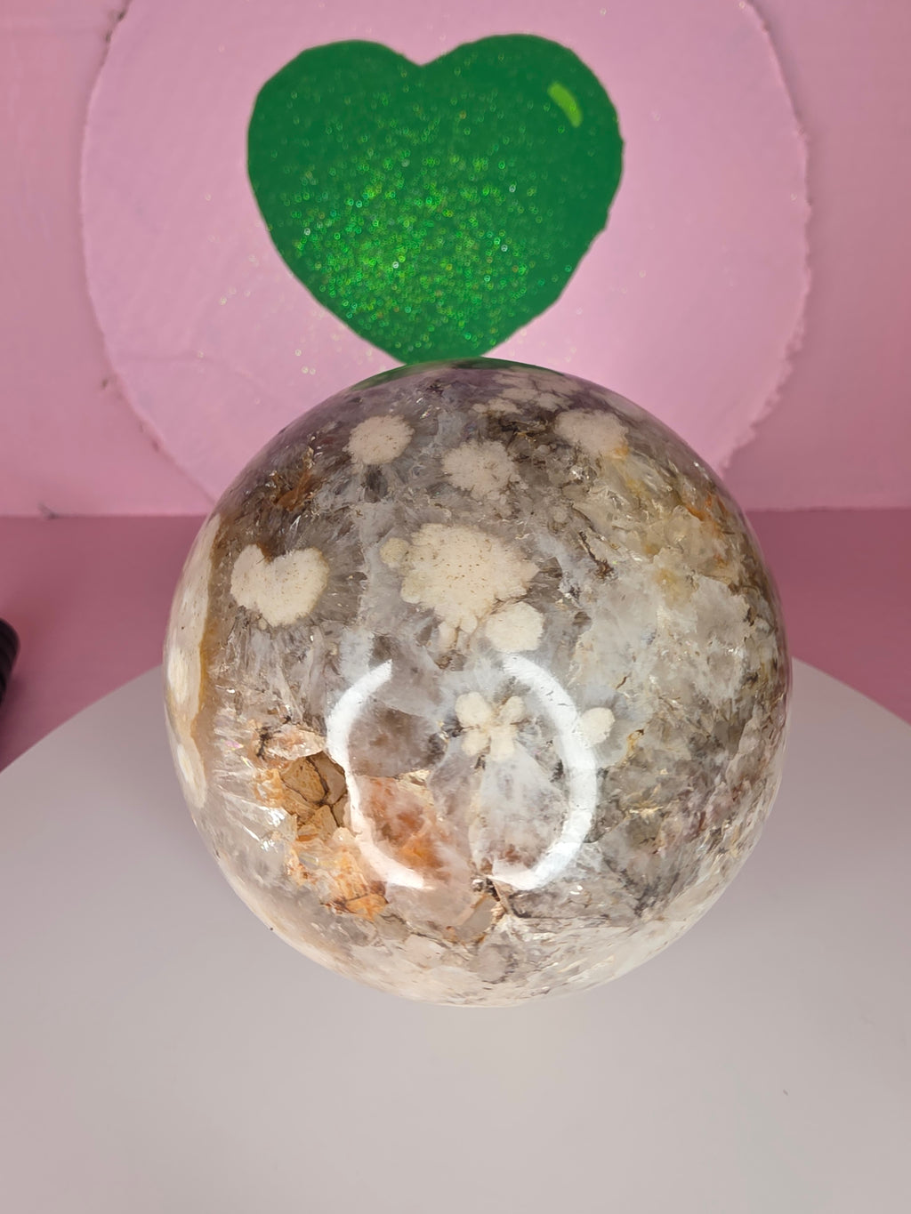 Pink Amethyst and Black Flower Agate Sphere E