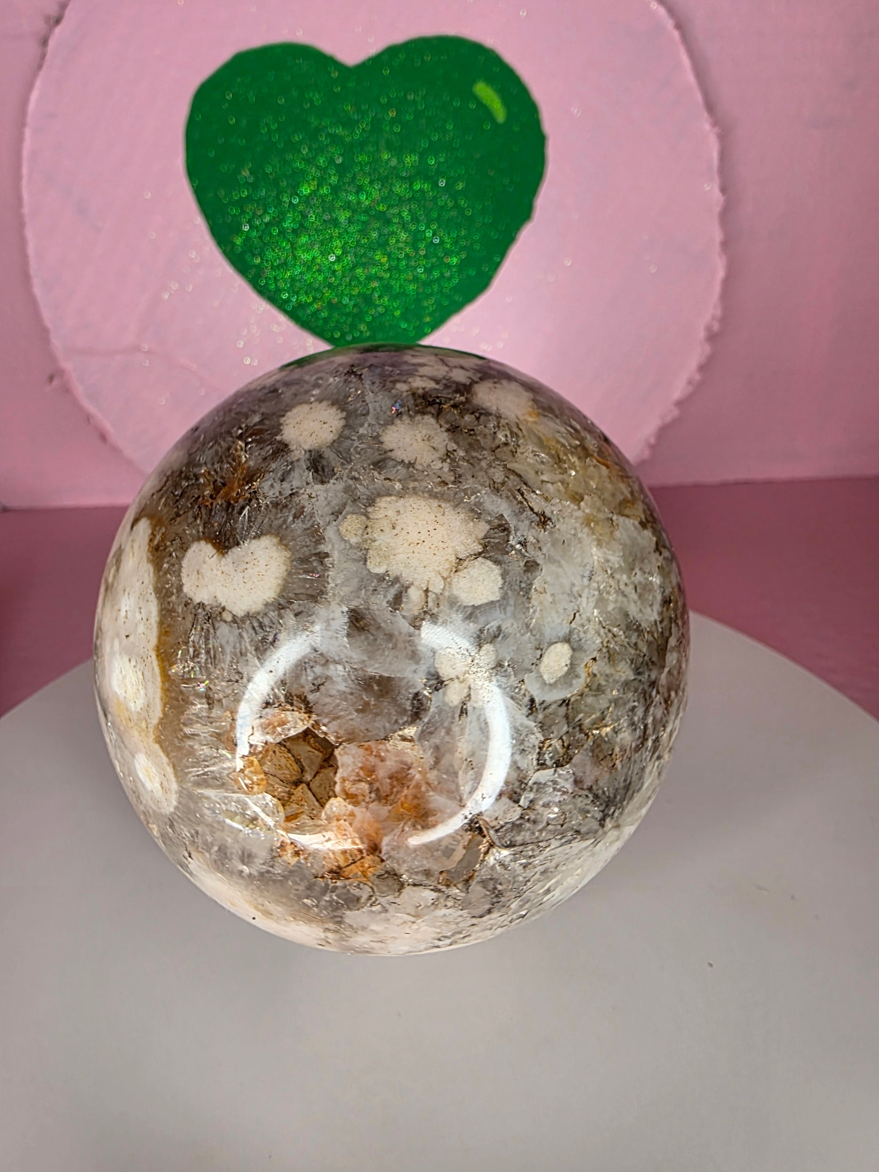 Pink Amethyst and Black Flower Agate Sphere E