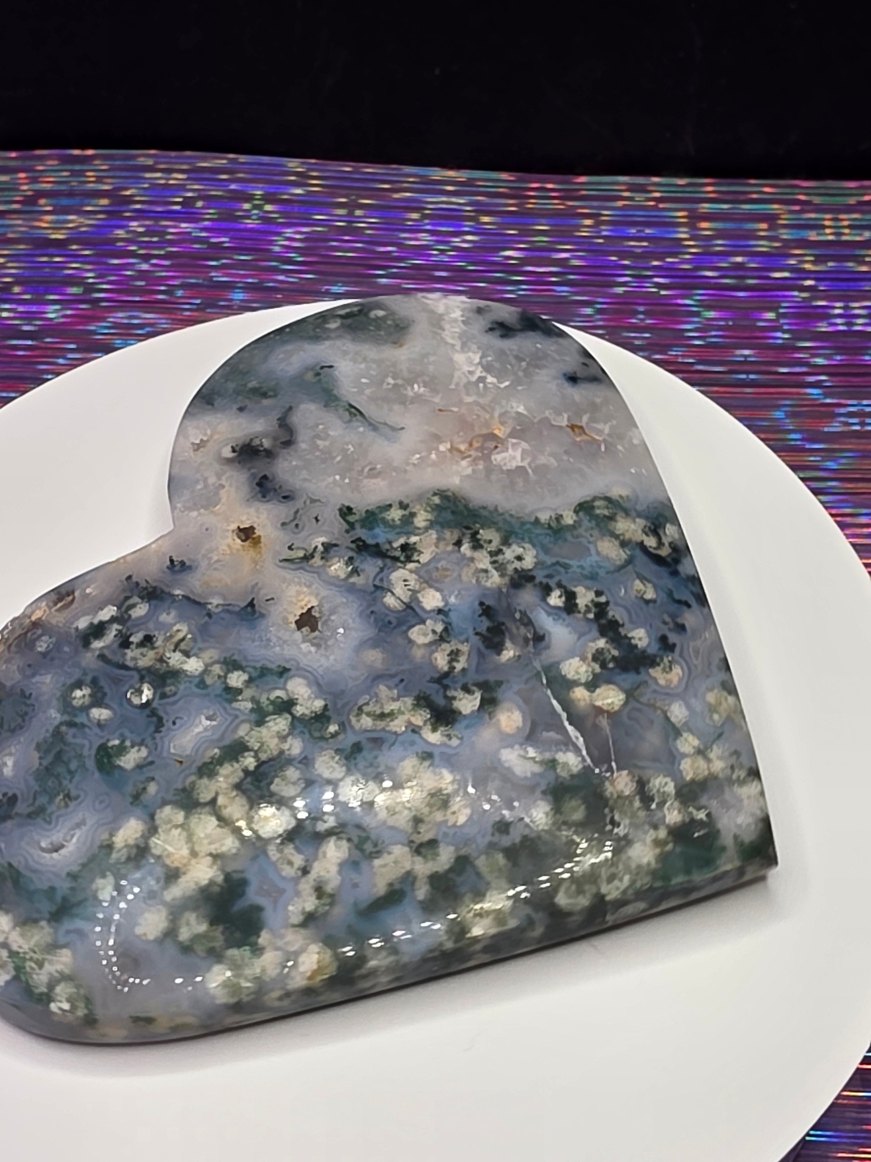 Snowflake Moss Agate Heart A