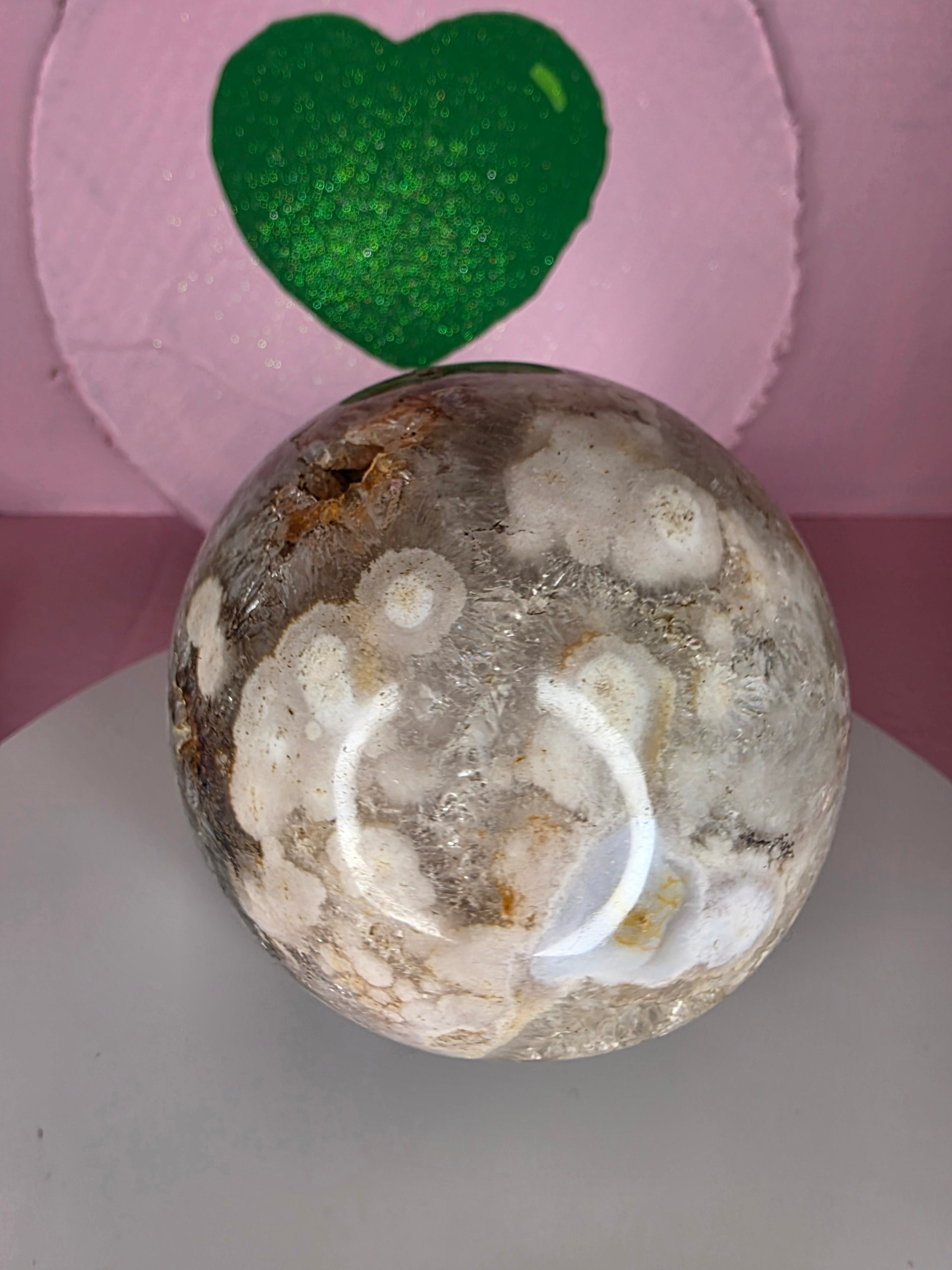 Pink Amethyst and Black Flower Agate Sphere E