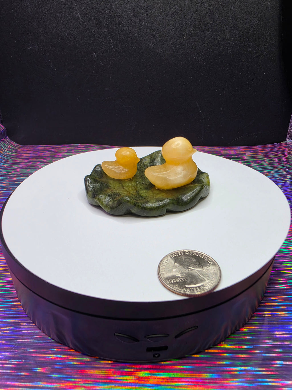 Calcite Ducks on a Nephrite Jade Lily pad