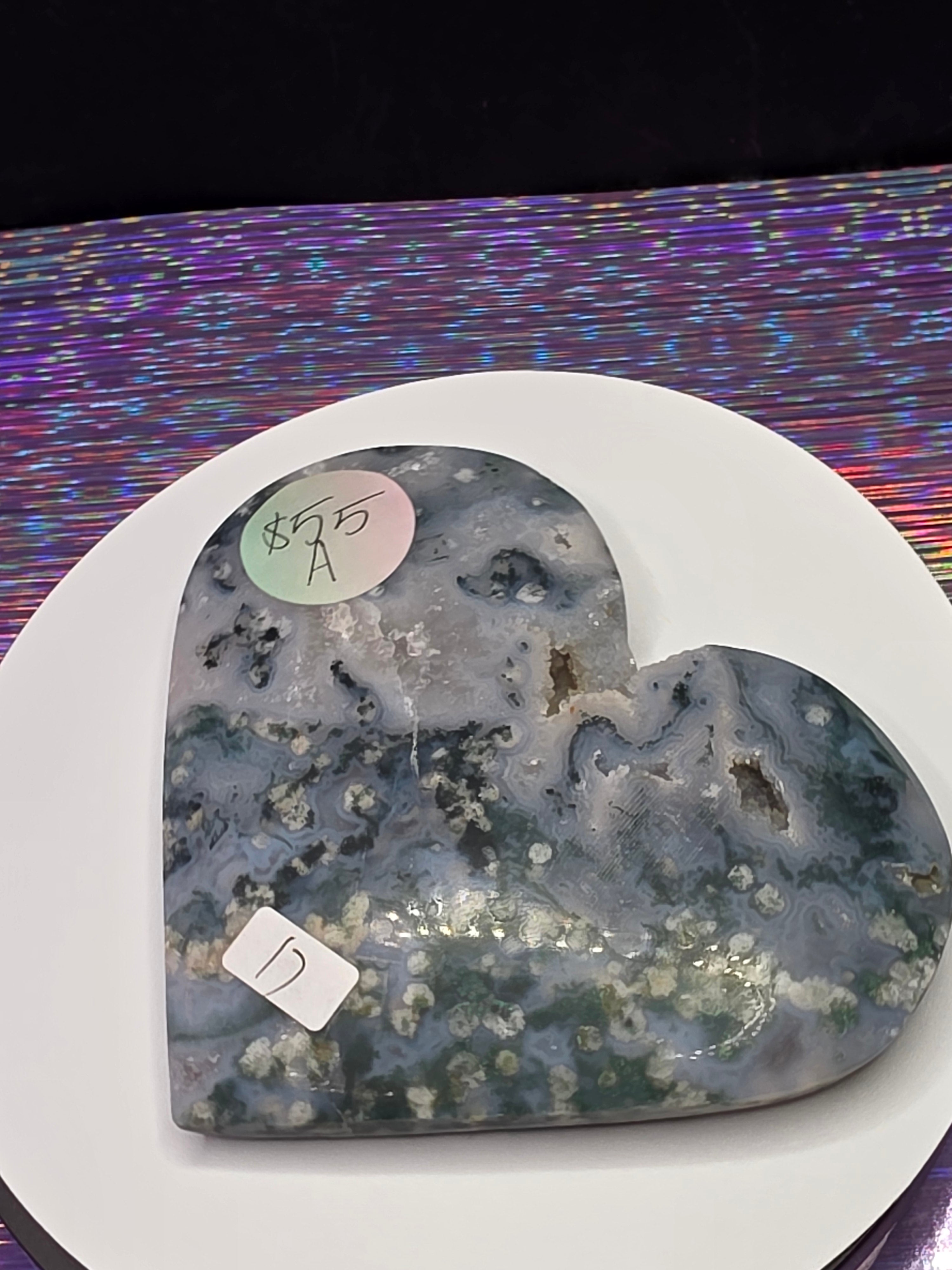 Snowflake Moss Agate Heart A