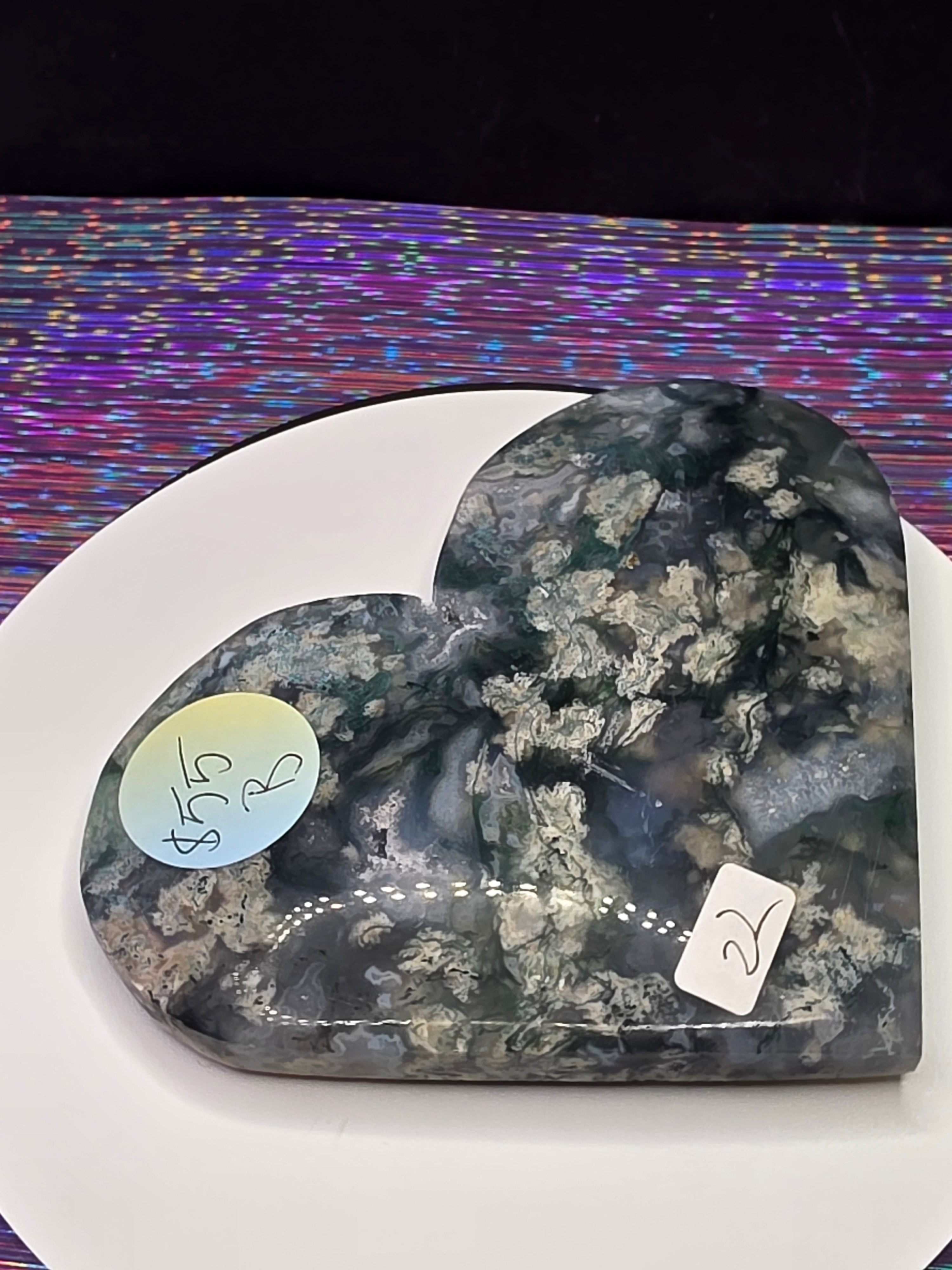 Snowflake Moss Agate Heart B
