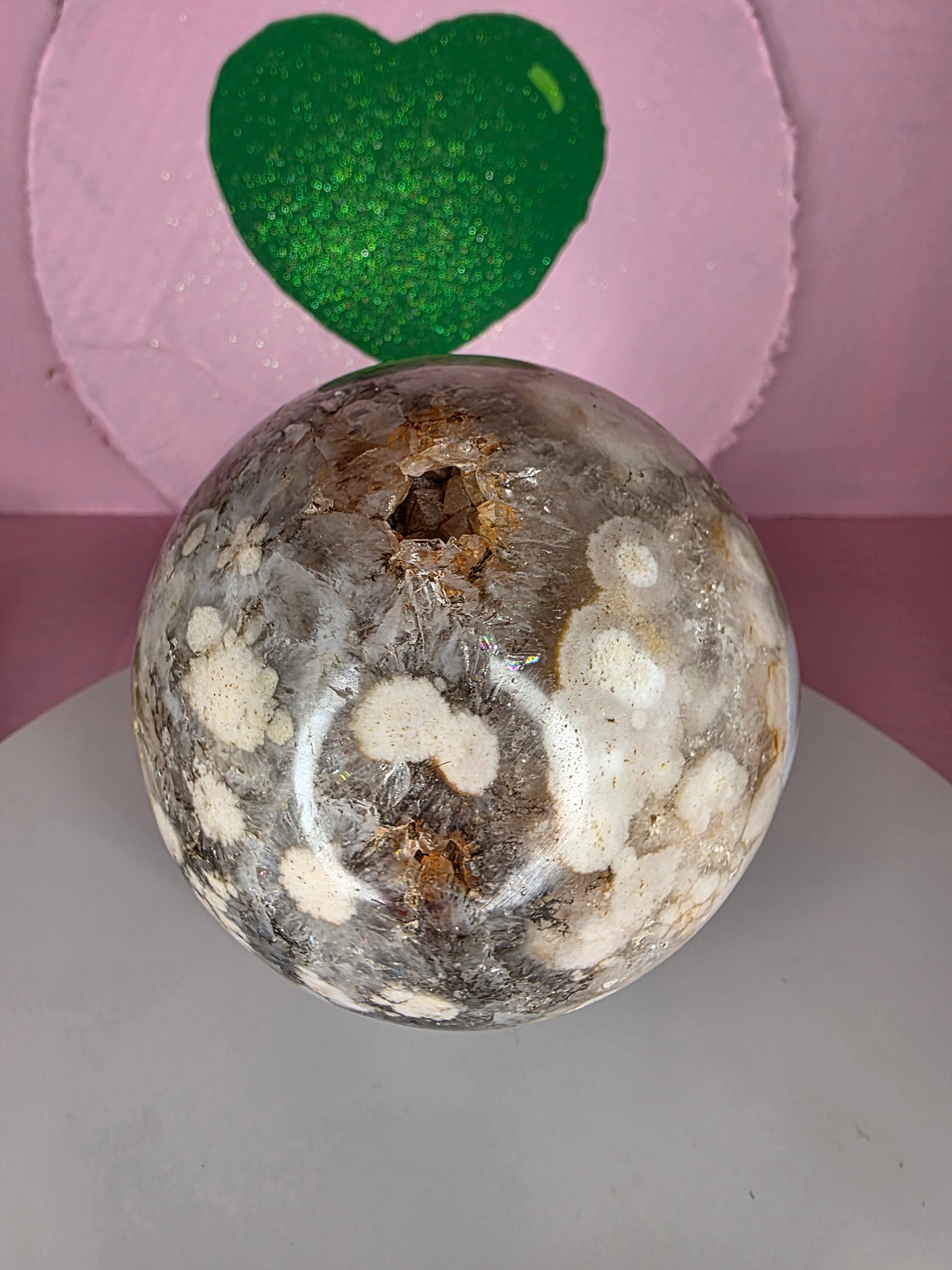 Pink Amethyst and Black Flower Agate Sphere E