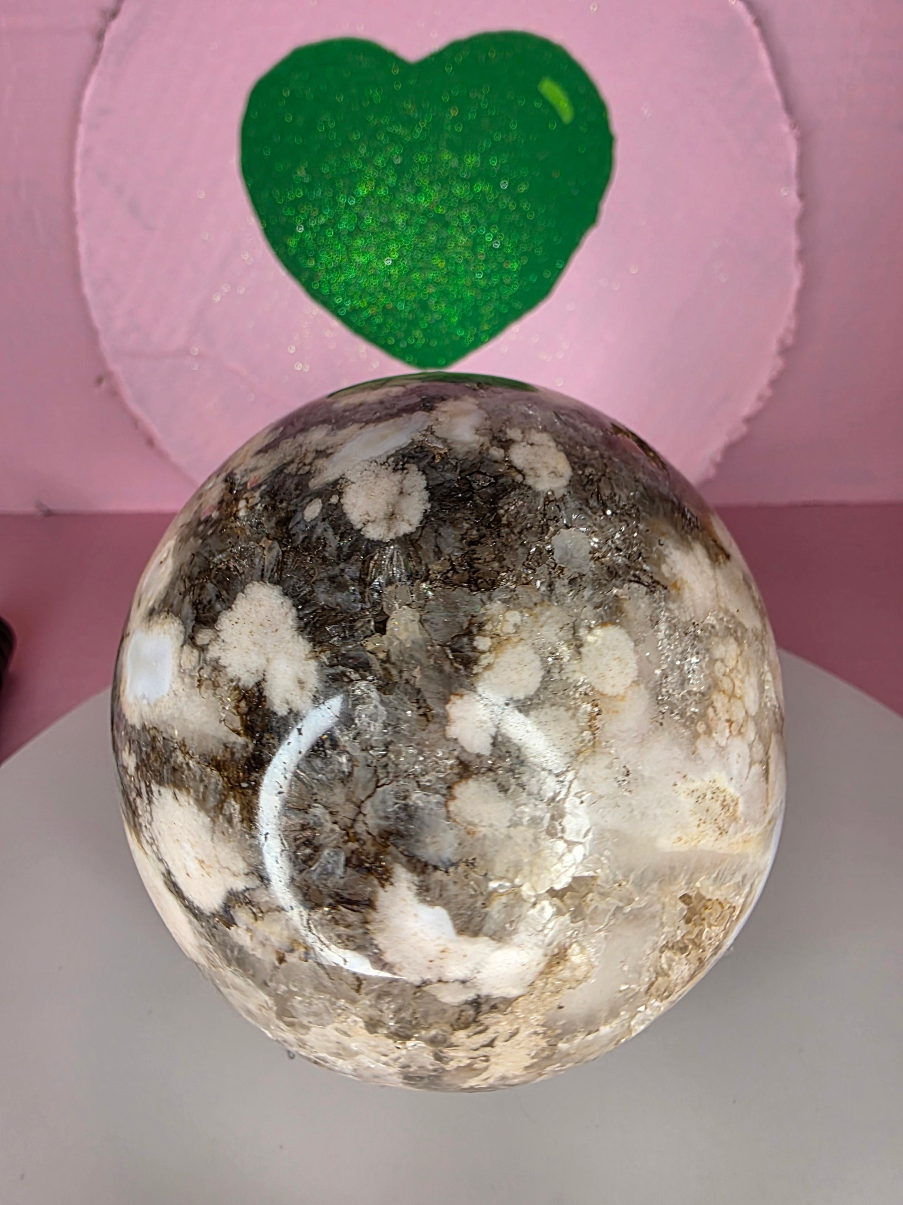 Pink Amethyst and Black Flower Agate Sphere E