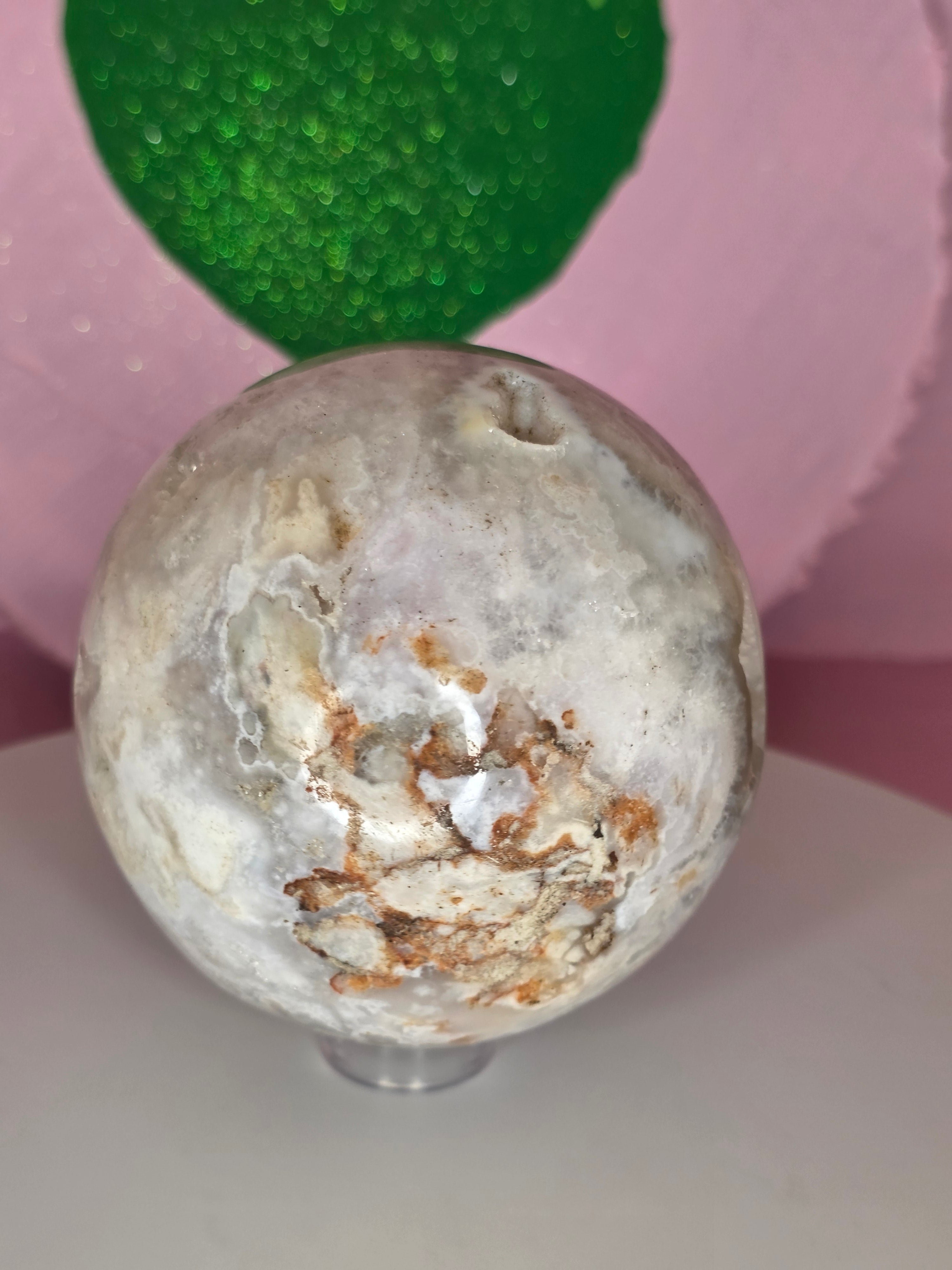 Pink Amethyst and Flower Agate Sphere D