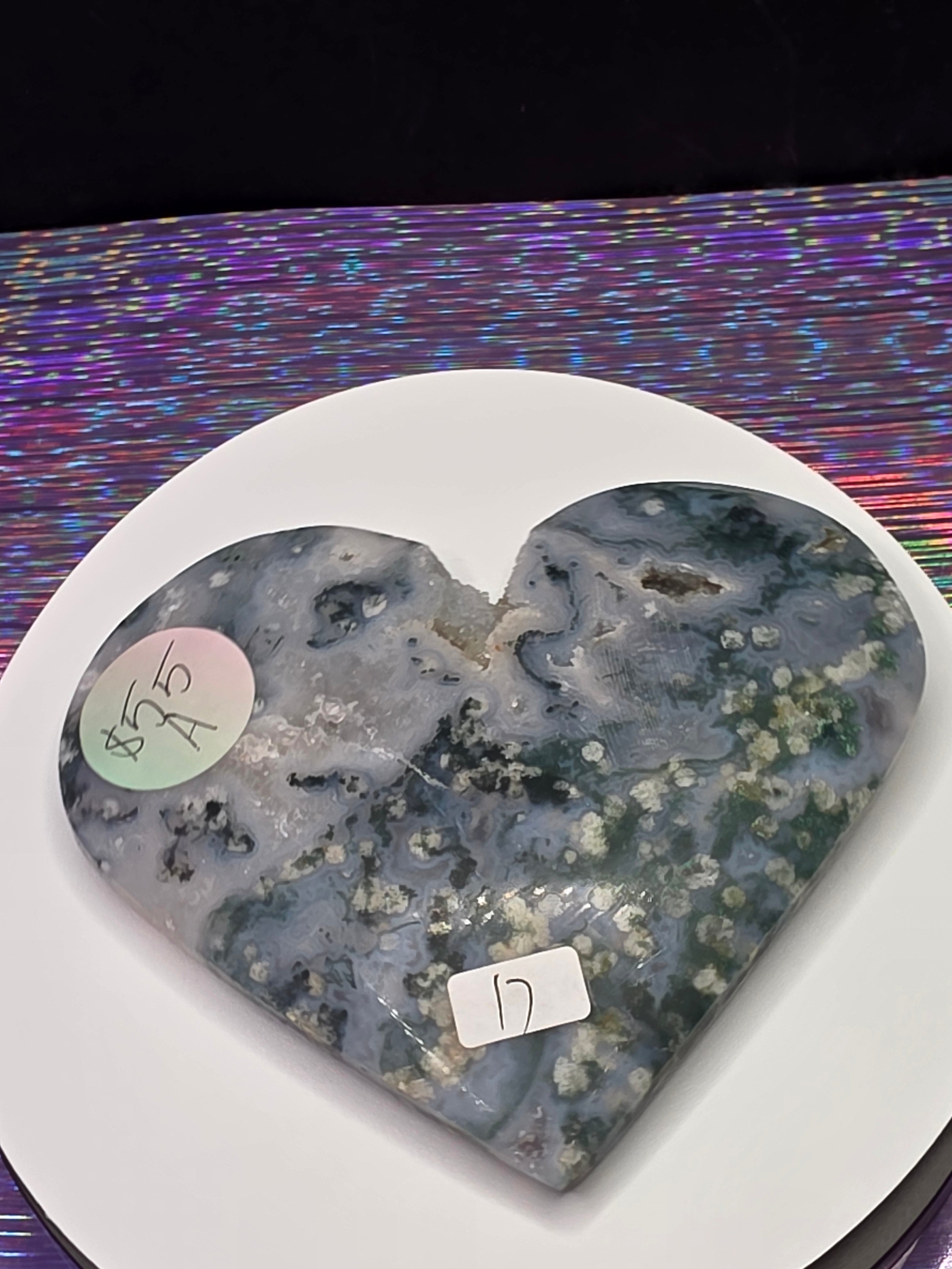 Snowflake Moss Agate Heart A