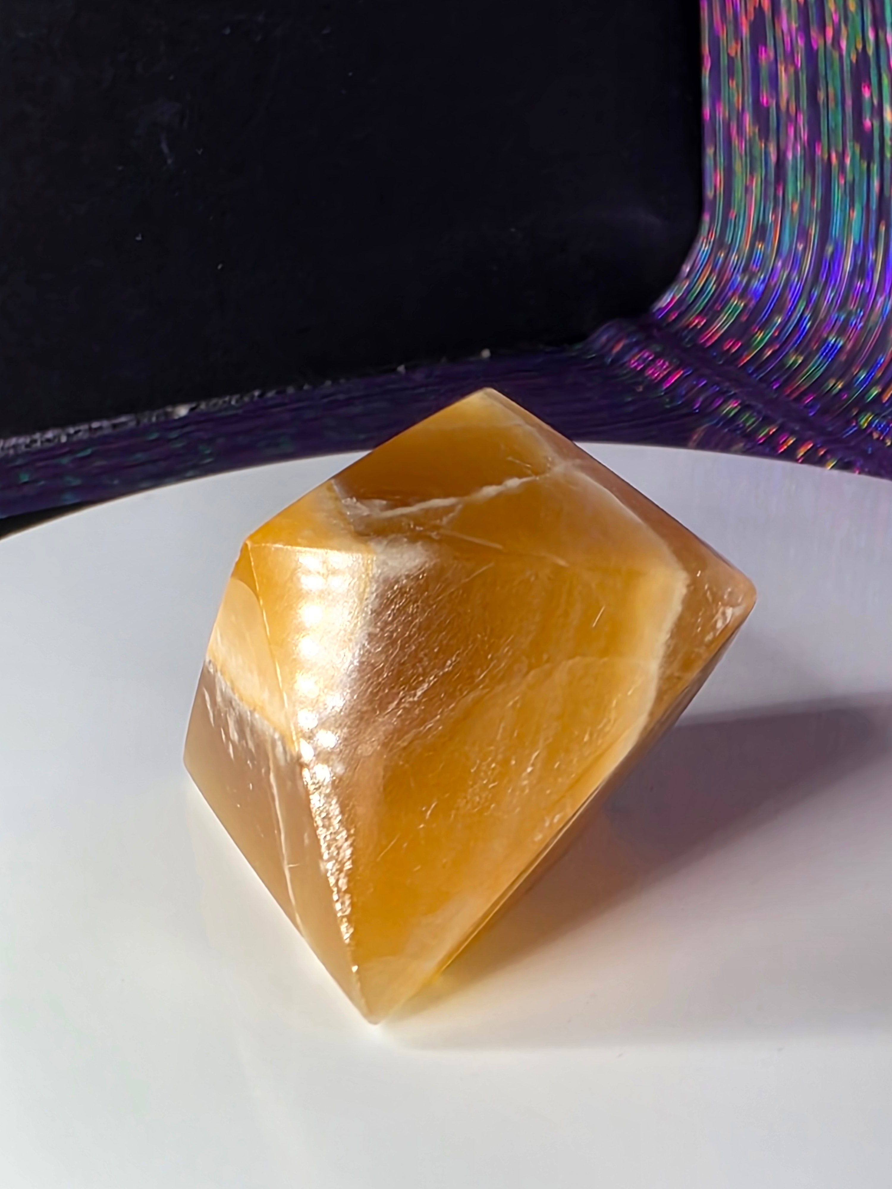 Honey Calcite Geometric Carving