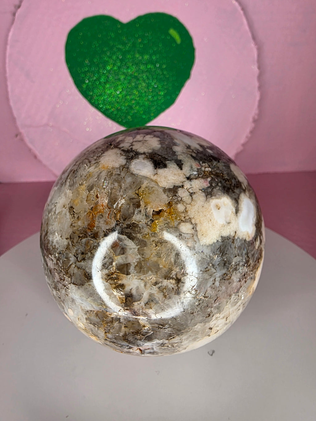 Pink Amethyst and Black Flower Agate Sphere E