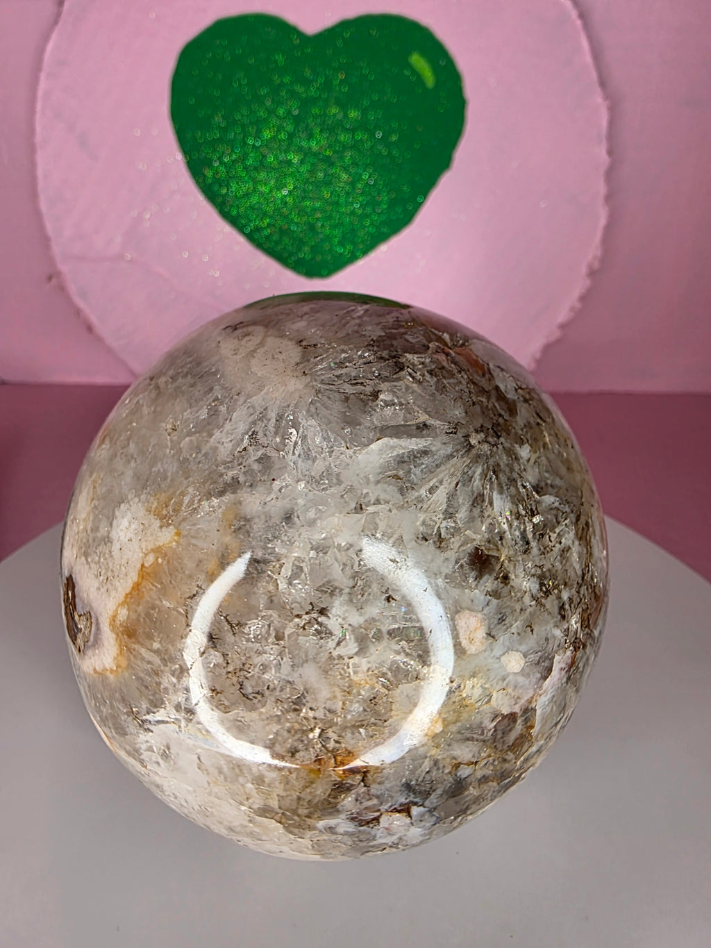 Pink Amethyst and Black Flower Agate Sphere E