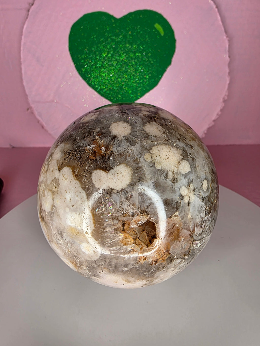 Pink Amethyst and Black Flower Agate Sphere E