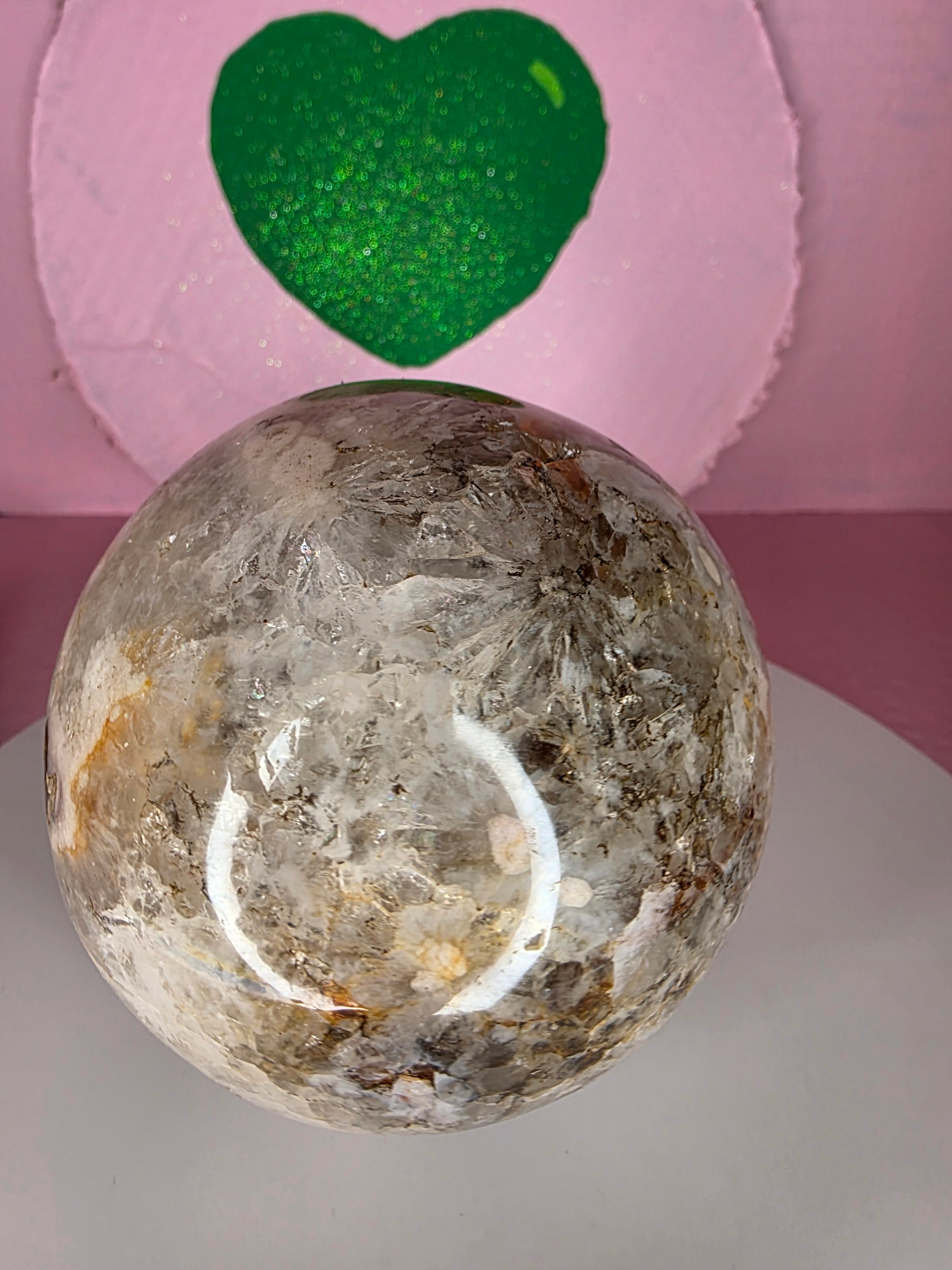 Pink Amethyst and Black Flower Agate Sphere E