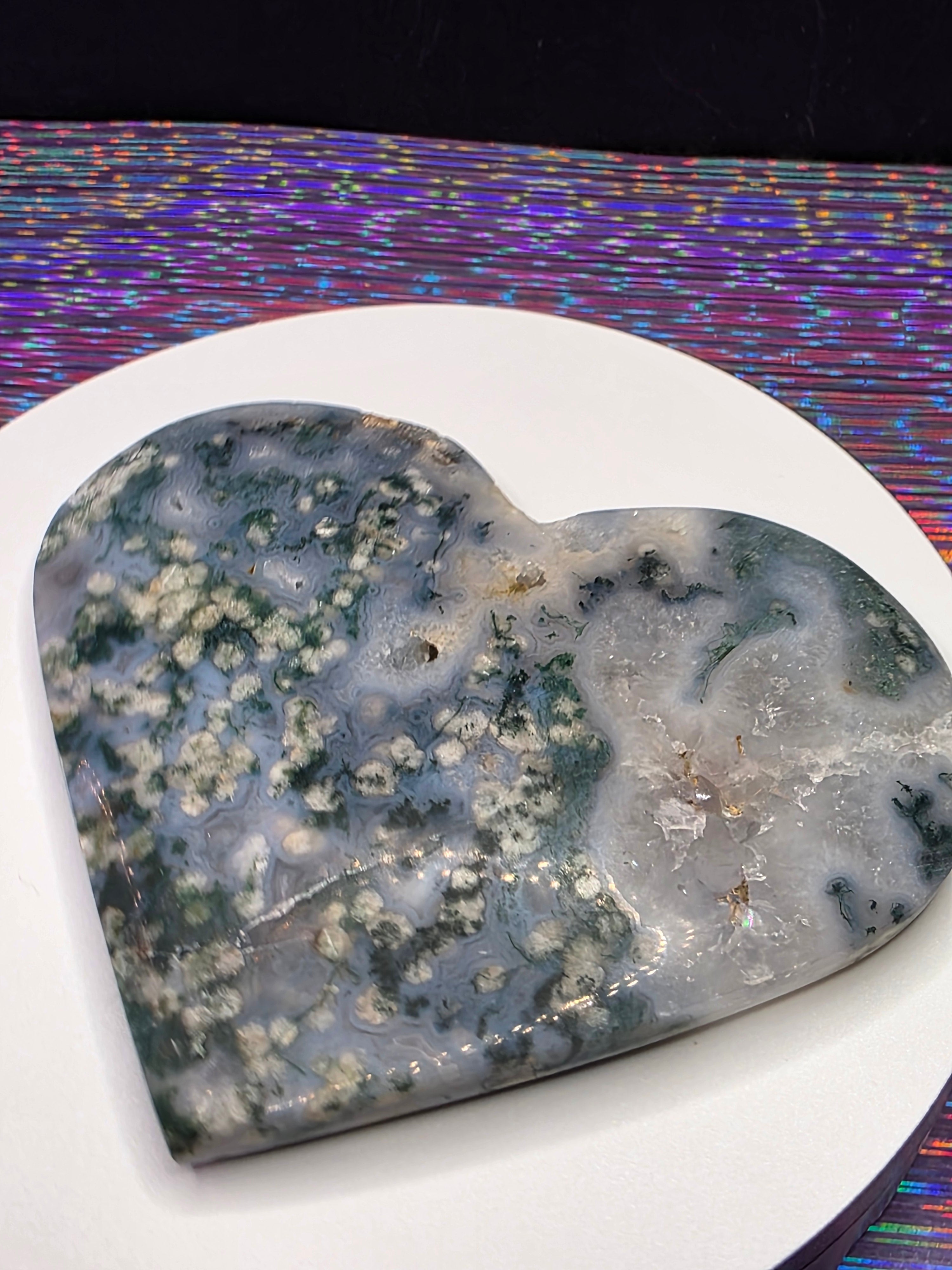 Snowflake Moss Agate Heart A